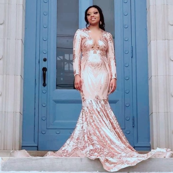 Rose Gold Sequin Prom Dress - Picture 3 of 3